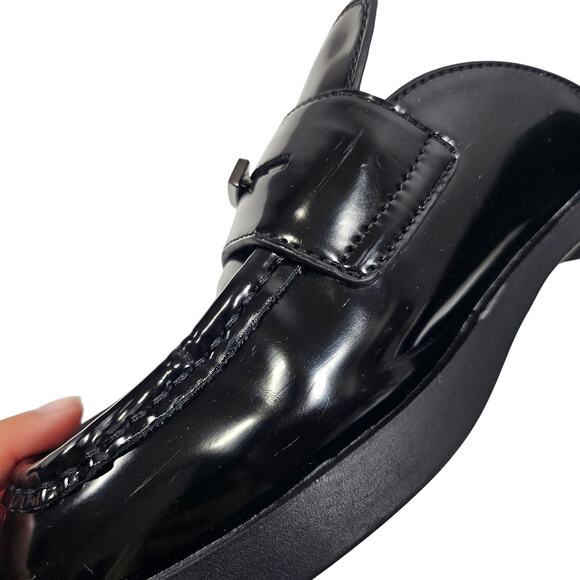 DKNY Black Patent Leather Penny Loafer Mules - Picture 4 of 9